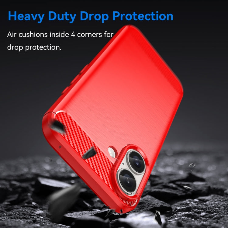 For iPhone 16 Plus Brushed Texture Carbon Fiber TPU Phone Case(Red) - iPhone 16 Plus Cases by buy2fix | Online Shopping UK | buy2fix