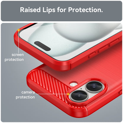 For iPhone 16 Plus Brushed Texture Carbon Fiber TPU Phone Case(Red) - iPhone 16 Plus Cases by buy2fix | Online Shopping UK | buy2fix