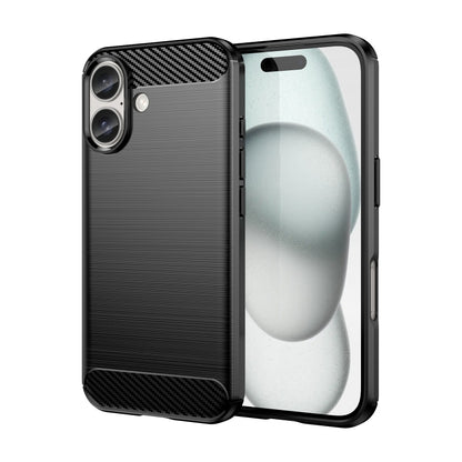 For iPhone 16 Brushed Texture Carbon Fiber TPU Phone Case(Black) - iPhone 16 Cases by buy2fix | Online Shopping UK | buy2fix