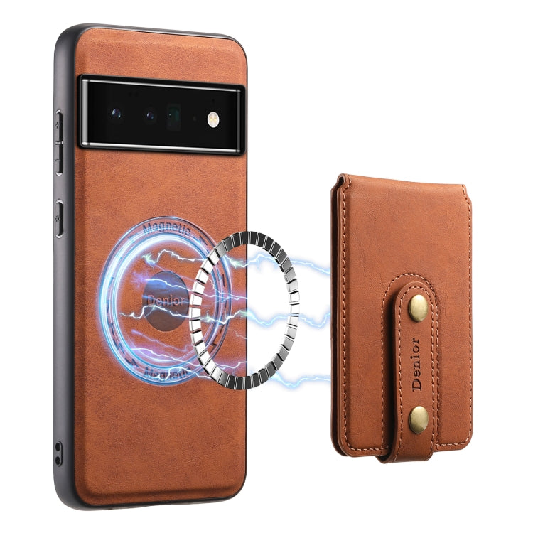 For Google Pixel 6 Pro Denior D14 NK Retro Pattern MagSafe Magnetic Card Holder Leather Phone Case(Brown) - Google Cases by Denior | Online Shopping UK | buy2fix