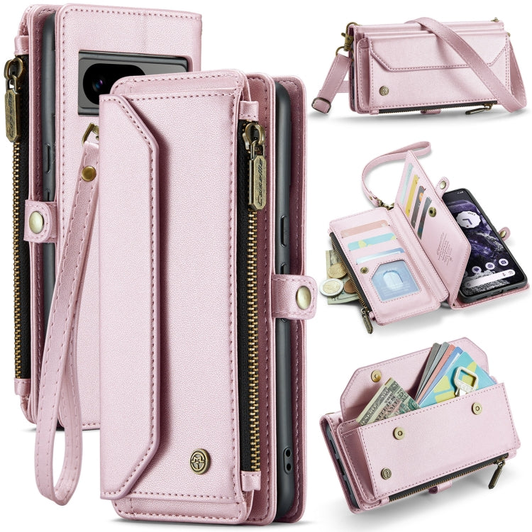 For Google Pixel 8 CaseMe C36 Card Slots Zipper Wallet RFID Anti-theft Leather Phone Case(Pink) - Google Cases by CaseMe | Online Shopping UK | buy2fix