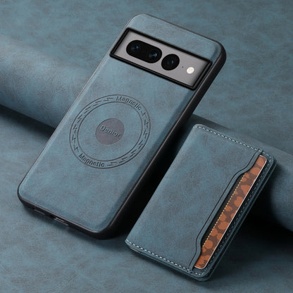 For Google Pixel 7 Pro 5G Denior D13 Retro Texture Leather MagSafe Card Bag Phone Case(Blue) - Google Cases by Denior | Online Shopping UK | buy2fix