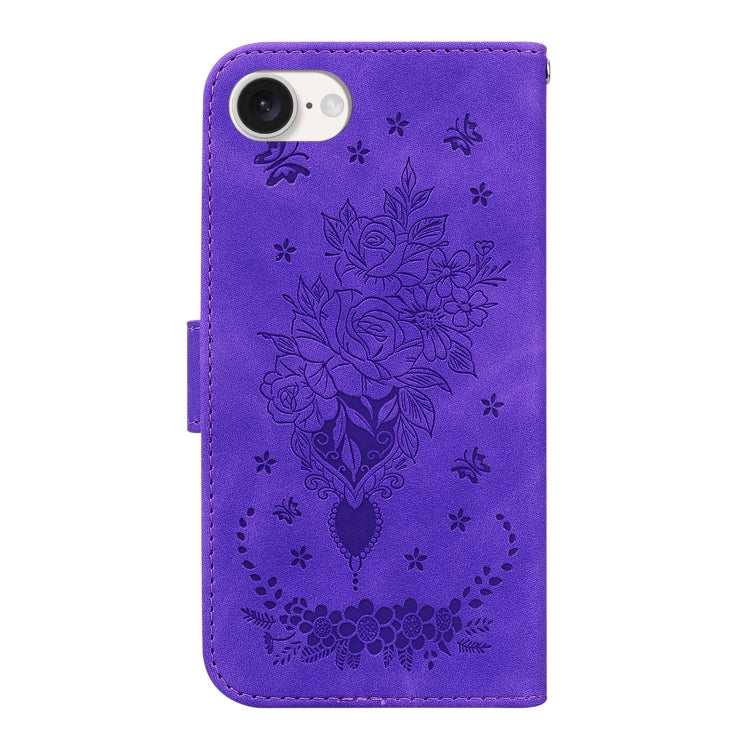 For iPhone SE 2024 Butterfly Rose Embossed Leather Phone Case(Purple) - More iPhone Cases by buy2fix | Online Shopping UK | buy2fix