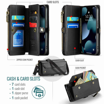 For iPhone 13 Pro CaseMe C36 Card Slots Zipper Wallet RFID Anti-theft Leather Phone Case(Black) - iPhone 13 Pro Cases by CaseMe | Online Shopping UK | buy2fix