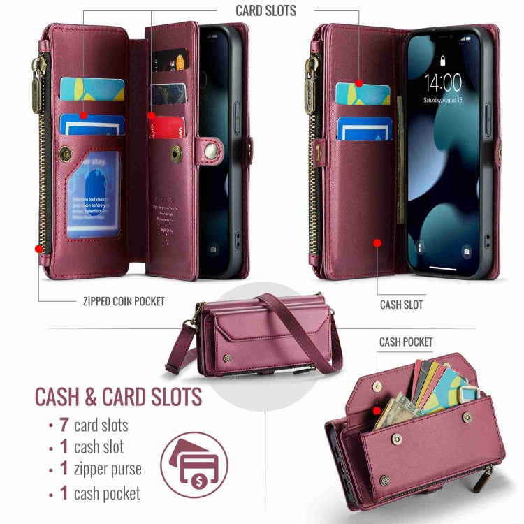 For iPhone 13 Pro Max CaseMe C36 Card Slots Zipper Wallet RFID Anti-theft Leather Phone Case(Wine Red) - iPhone 13 Pro Max Cases by CaseMe | Online Shopping UK | buy2fix