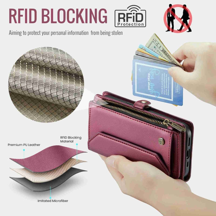 For iPhone 13 Pro Max CaseMe C36 Card Slots Zipper Wallet RFID Anti-theft Leather Phone Case(Wine Red) - iPhone 13 Pro Max Cases by CaseMe | Online Shopping UK | buy2fix