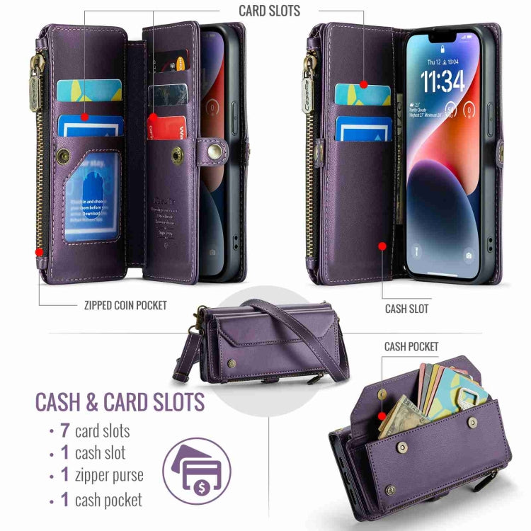 For iPhone 14 Plus CaseMe C36 Card Slots Zipper Wallet RFID Anti-theft Leather Phone Case(Purple) - iPhone 14 Plus Cases by CaseMe | Online Shopping UK | buy2fix