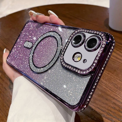 For iPhone 11 Diamond Gradient Glitter Plated MagSafe Phone Case(Purple) - iPhone 11 Cases by buy2fix | Online Shopping UK | buy2fix