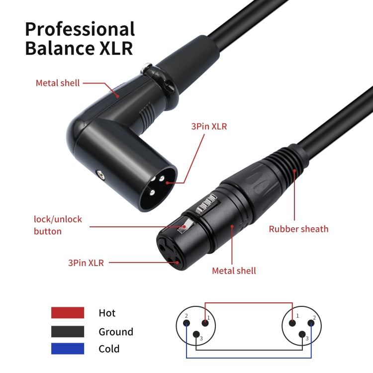 XK042L XLR 3pin Straight Female to Elbow Male Audio Cable, Length:0.3m(Black) - Microphone Audio Cable & Connector by buy2fix | Online Shopping UK | buy2fix