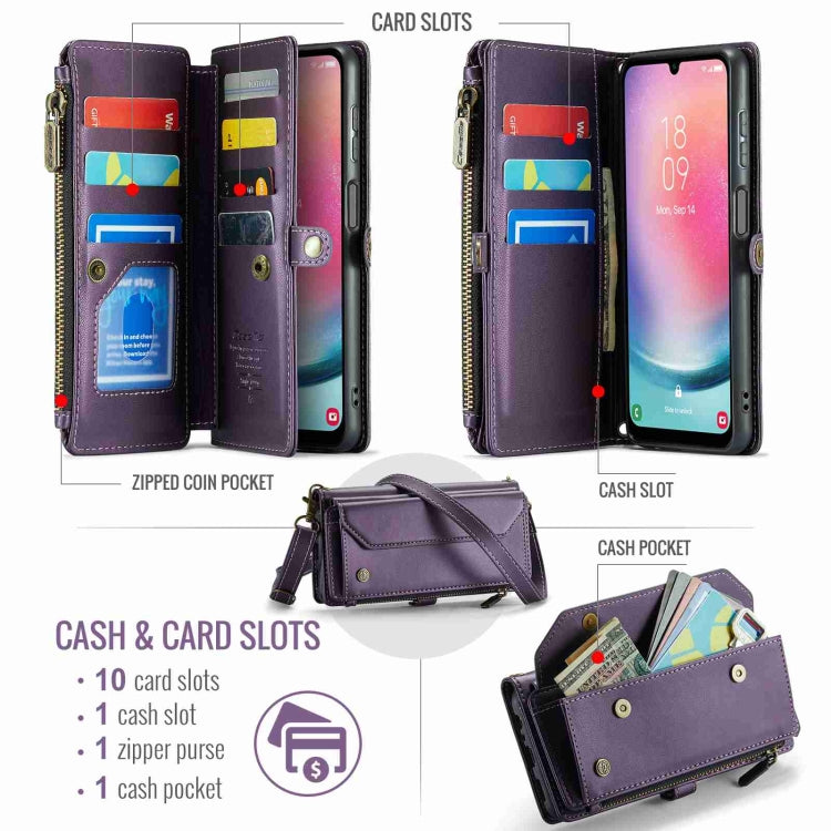 For Samsung Galaxy A24 CaseMe C36 Card Slots Zipper Wallet RFID Anti-theft Leather Phone Case(Purple) - Galaxy Phone Cases by CaseMe | Online Shopping UK | buy2fix