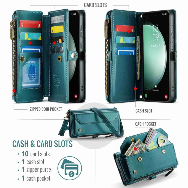 For Samsung Galaxy S23 FE 5G CaseMe C36 Card Slots Zipper Wallet RFID Anti-theft Leather Phone Case(Blue-green) - Galaxy S23 FE 5G Cases by CaseMe | Online Shopping UK | buy2fix