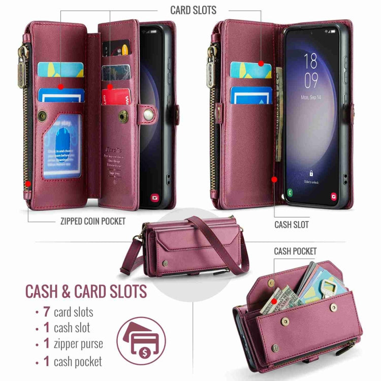 For Samsung Galaxy S23 5G CaseMe C36 Card Slots Zipper Wallet RFID Anti-theft Leather Phone Case(Wine Red) - Galaxy S23 5G Cases by CaseMe | Online Shopping UK | buy2fix