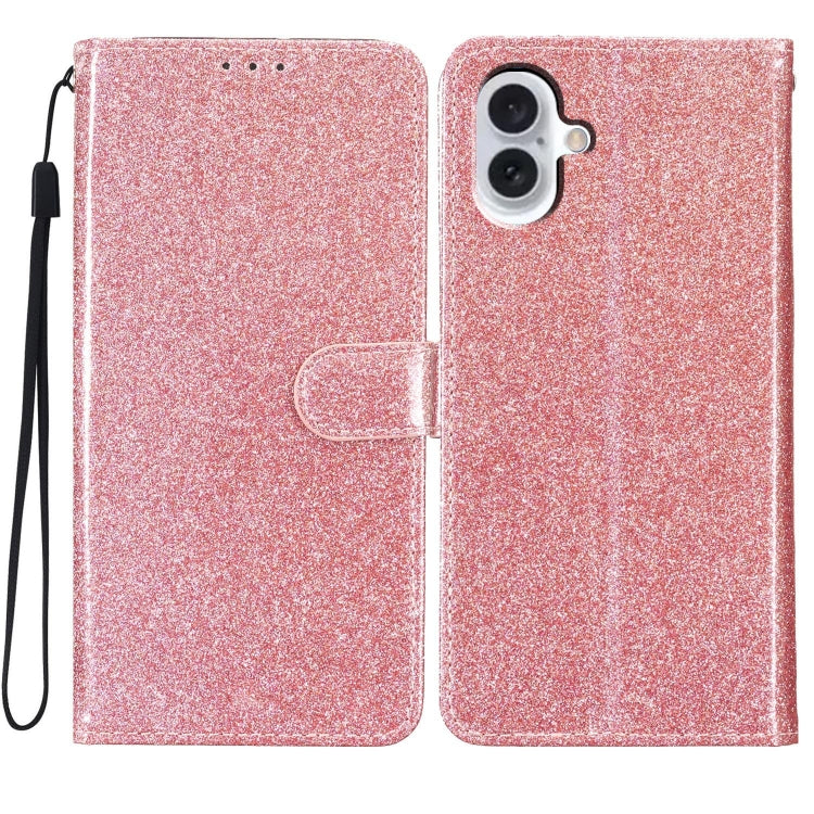 For iPhone 16 Plus Glitter Powder Flip Leather Phone Case(Rose Gold) - iPhone 16 Plus Cases by buy2fix | Online Shopping UK | buy2fix