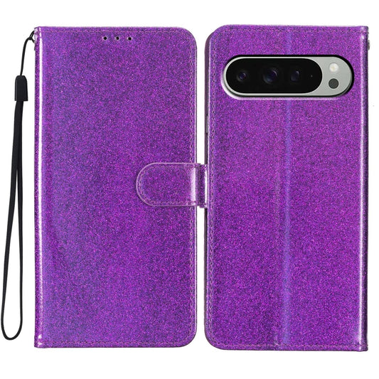 For Google Pixel 9 Pro XL Glitter Powder Flip Leather Phone Case(Purple) - Google Cases by buy2fix | Online Shopping UK | buy2fix