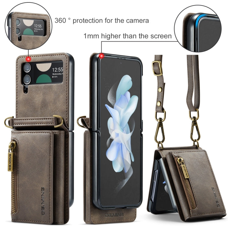 For Samsung Galaxy Z Flip4 5G DG.MING M5 Series Zip RFID Multi Card Detachable Leather Phone Case with Long Lanyard(Coffee) - Galaxy Z Flip4 5G Cases by DG.MING | Online Shopping UK | buy2fix