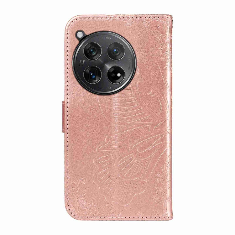 For OnePlus 12 Swallowtail Butterfly Embossed Leather Phone Case(Rose Gold) - OnePlus Cases by buy2fix | Online Shopping UK | buy2fix