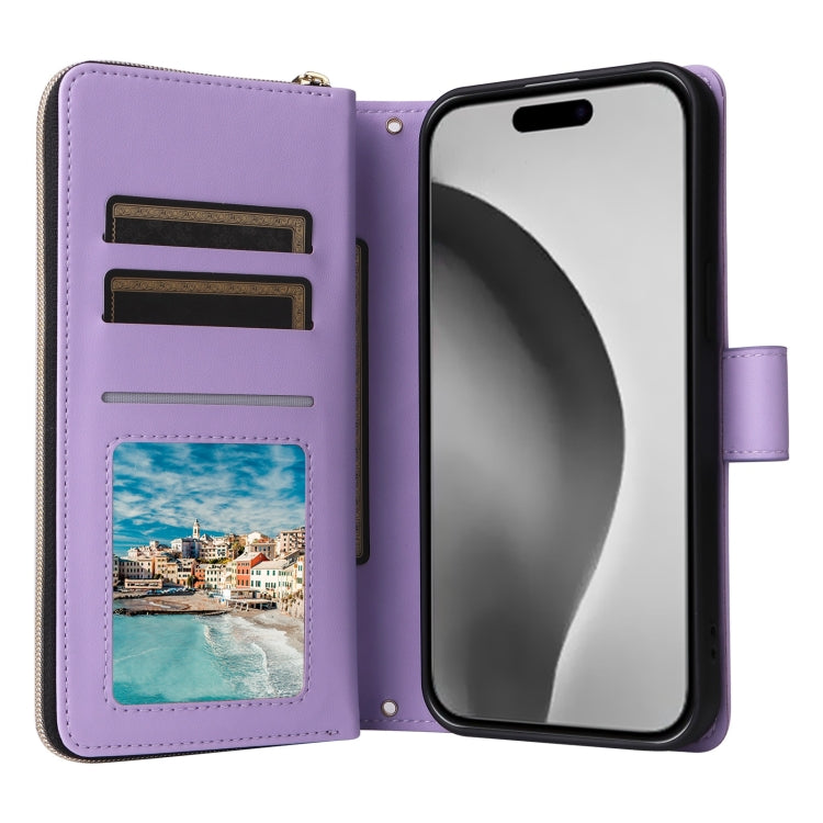 For iPhone 16 Pro Max Crossbody Rhombic Zipper Tower Buckle Leather Phone Case with Lanyard(Purple) - iPhone 16 Pro Max Cases by buy2fix | Online Shopping UK | buy2fix