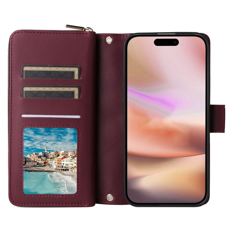 For iPhone 16 Plus Crossbody Rhombic Zipper Tower Buckle Leather Phone Case with Lanyard(Wine Red) - iPhone 16 Plus Cases by buy2fix | Online Shopping UK | buy2fix