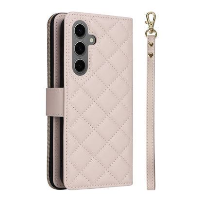 For Samsung Galaxy S25+ 5G Crossbody Rhombic Zipper Tower Buckle Leather Phone Case with Lanyard(Beige) - Galaxy S25+ 5G Cases by buy2fix | Online Shopping UK | buy2fix