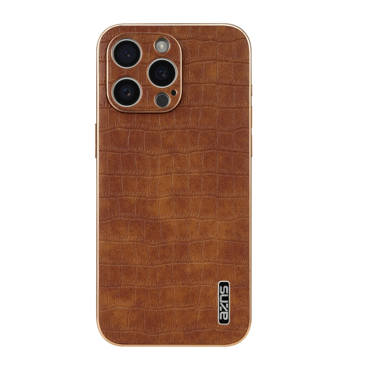 For iPhone 16 Pro AZNS Electroplated Frame Crocodile Texture Full Coverage Phone Case(Brown) - iPhone 16 Pro Cases by AZNS | Online Shopping UK | buy2fix