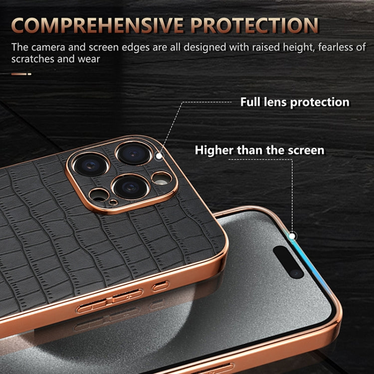 For iPhone 16 Pro AZNS Electroplated Frame Crocodile Texture Full Coverage Phone Case(Brown) - iPhone 16 Pro Cases by AZNS | Online Shopping UK | buy2fix