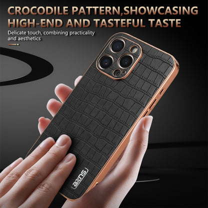 For iPhone 16 Pro AZNS Electroplated Frame Crocodile Texture Full Coverage Phone Case(Green) - iPhone 16 Pro Cases by AZNS | Online Shopping UK | buy2fix