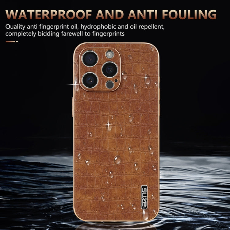 For iPhone 16 Pro AZNS Electroplated Frame Crocodile Texture Full Coverage Phone Case(Blue) - iPhone 16 Pro Cases by AZNS | Online Shopping UK | buy2fix