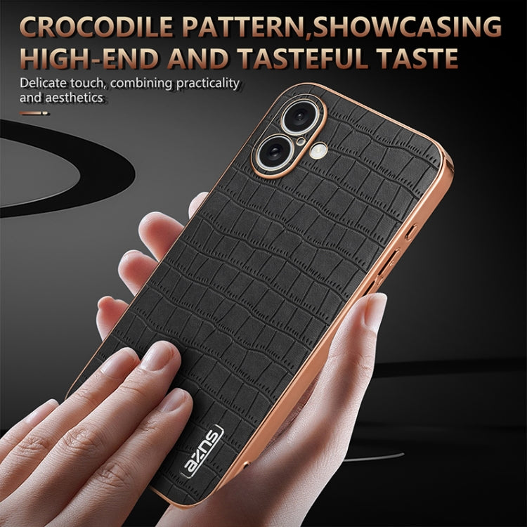 For iPhone 16 AZNS Electroplated Frame Crocodile Texture Full Coverage Phone Case(Brown) - iPhone 16 Cases by AZNS | Online Shopping UK | buy2fix