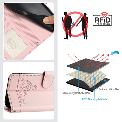 For Blackview A52 Cat Rat Embossed Pattern RFID Leather Phone Case with Lanyard(Pink) - More Brand by buy2fix | Online Shopping UK | buy2fix