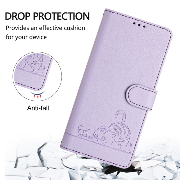 For Blackview Shark 8 Cat Rat Embossed Pattern RFID Leather Phone Case with Lanyard(Purple) - More Brand by buy2fix | Online Shopping UK | buy2fix