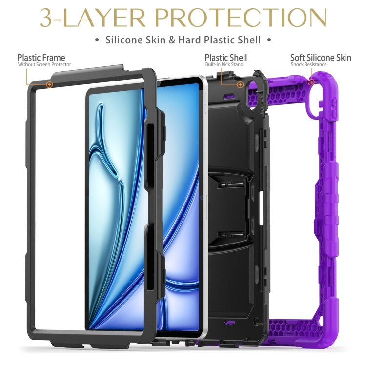 For iPad Air 13 2024 Silicone Hydric PC Tablet Case with Shoulder Strap & Holder(Purple) - iPad Air 13 2024 Cases by buy2fix | Online Shopping UK | buy2fix