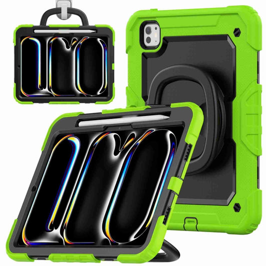 For iPad Pro 11 2024 Handle Silicone Hydric PC Tablet Case with Shoulder Strap(Yellow Green) - iPad Pro 11 2024 Cases by buy2fix | Online Shopping UK | buy2fix