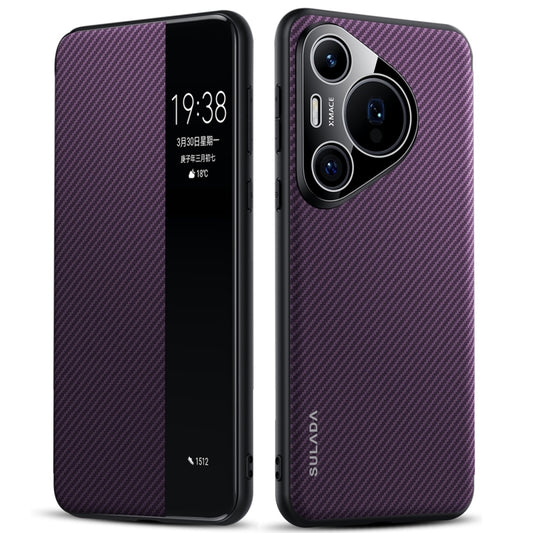 For Huawei Pura 70 Pro SULADA Kevlar 600D Texture Smart Window Leather Phone Case(Purple) - Huawei Cases by SULADA | Online Shopping UK | buy2fix