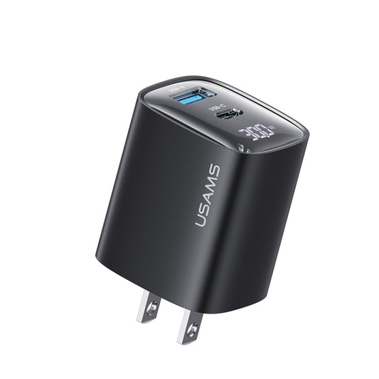 USAMS CC230 30W USB+USB-C / Type-C Dual Port GaN Digital Display Charger, Specifications: US Plug(Black) - USB Charger by USAMS | Online Shopping UK | buy2fix