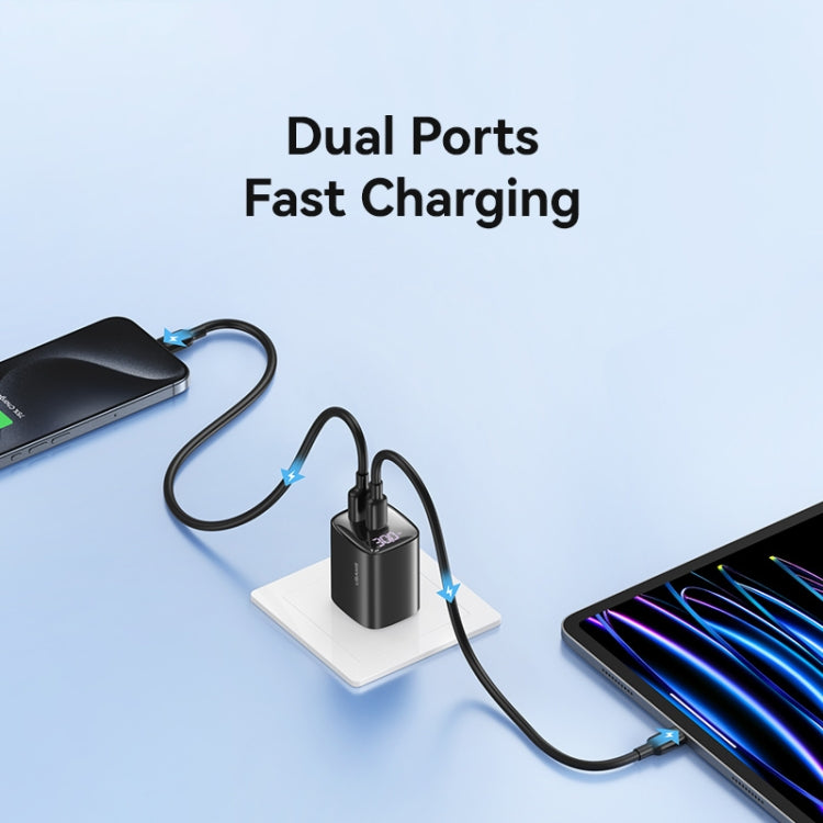 USAMS CC230 30W USB+USB-C / Type-C Dual Port GaN Digital Display Charger, Specifications: US Plug(White) - USB Charger by USAMS | Online Shopping UK | buy2fix