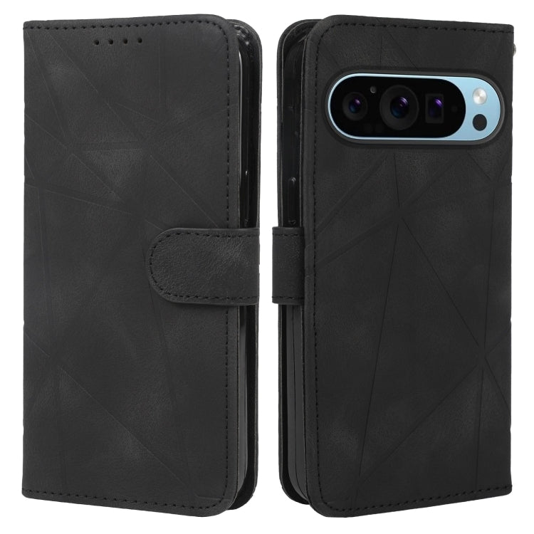 For Google Pixel 9 / 9 Pro Skin Feel Geometric Lines Leather Phone Case(Black) - Google Cases by buy2fix | Online Shopping UK | buy2fix