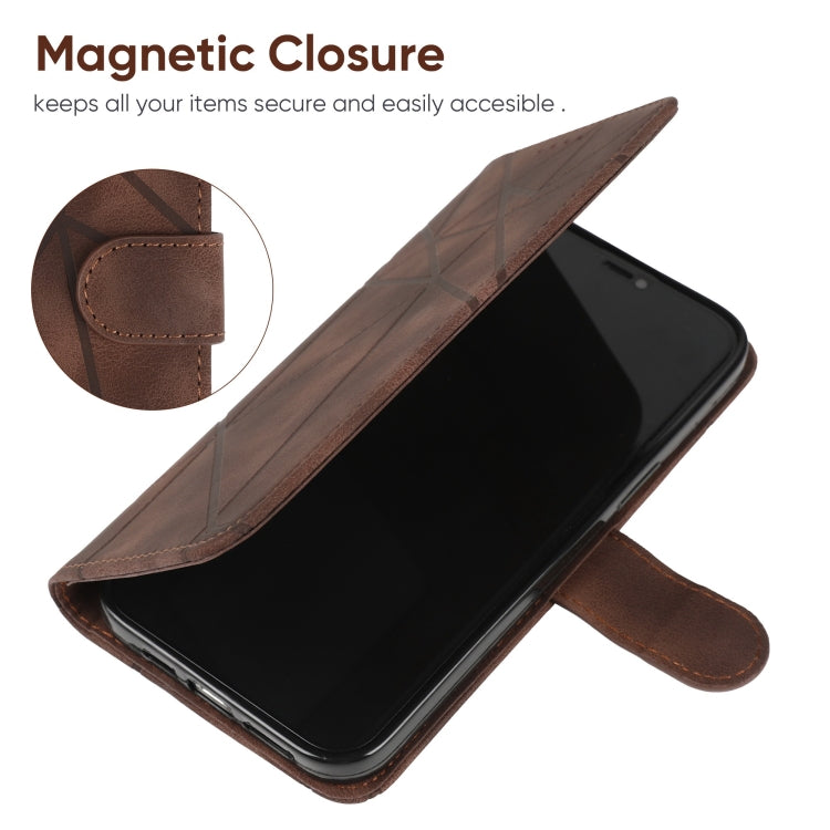 For Google Pixel 9 / 9 Pro Skin Feel Geometric Lines Leather Phone Case(Brown) - Google Cases by buy2fix | Online Shopping UK | buy2fix