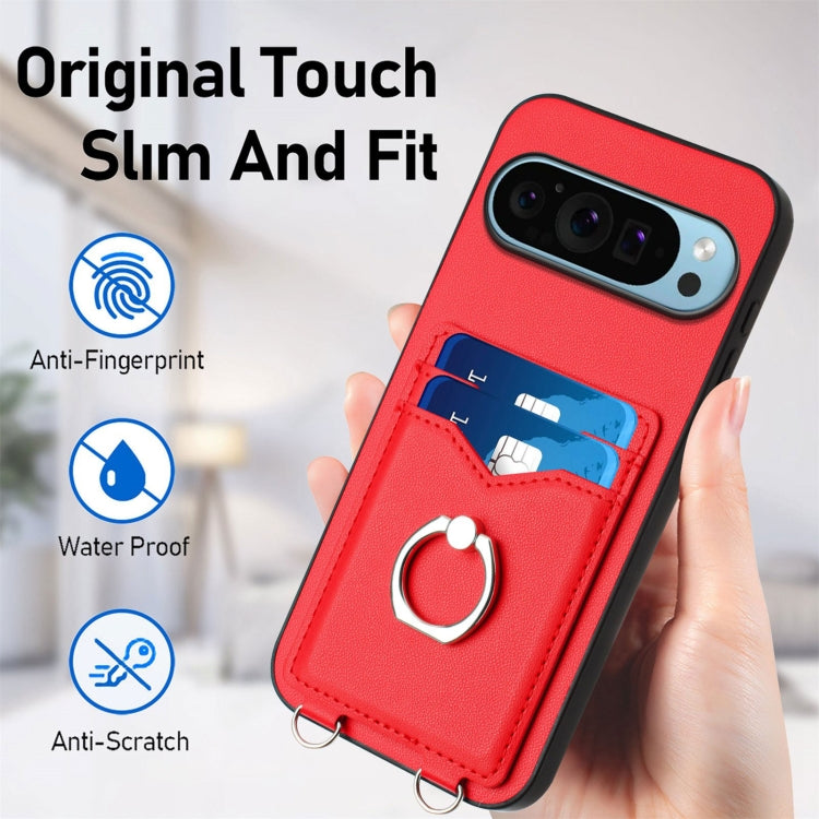 For Google Pixel 9 / 9 Pro R20 Ring Card Holder Phone Case(Red) - Google Cases by buy2fix | Online Shopping UK | buy2fix