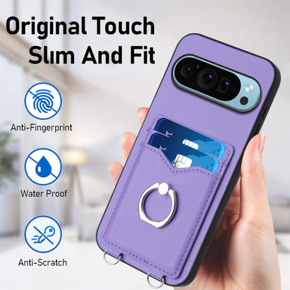 For Google Pixel 9 / 9 Pro R20 Ring Card Holder Phone Case(Purple) - Google Cases by buy2fix | Online Shopping UK | buy2fix