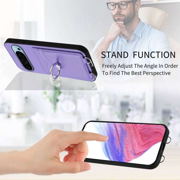 For Google Pixel 9 Pro XL R20 Ring Card Holder Phone Case(Purple) - Google Cases by buy2fix | Online Shopping UK | buy2fix