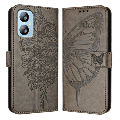 For Blackview A52 Embossed Butterfly Leather Phone Case(Grey) - More Brand by buy2fix | Online Shopping UK | buy2fix