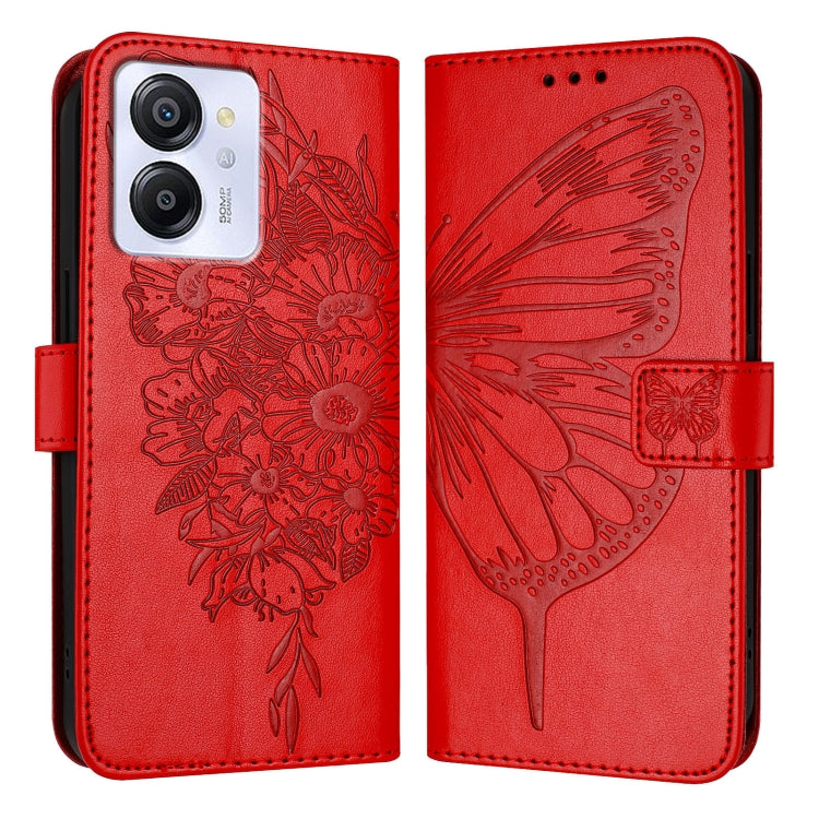 For Blackview Color 8 Embossed Butterfly Leather Phone Case(Red) - More Brand by buy2fix | Online Shopping UK | buy2fix