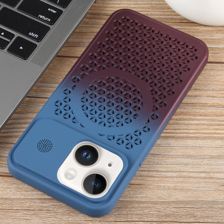 For iPhone 14 Plus Gradient Color Honeycomb Aromatherapy MagSafe Phone Case(Blue Red) - iPhone 14 Plus Cases by buy2fix | Online Shopping UK | buy2fix