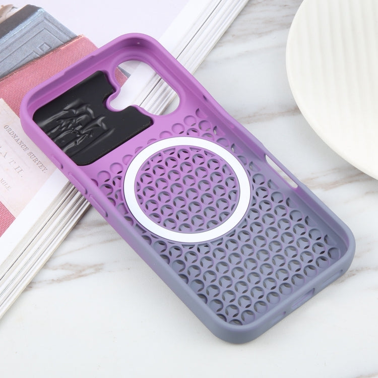 For iPhone 16 Plus Gradient Color Honeycomb Aromatherapy MagSafe Phone Case(Purple Grey) - iPhone 16 Plus Cases by buy2fix | Online Shopping UK | buy2fix