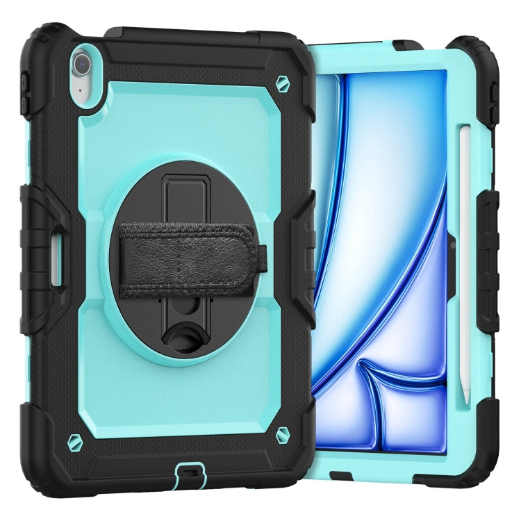 For iPad Air 11 2024 Silicone Hybrid PC Tablet Case with Shoulder Strap(Black + Light Blue) - iPad Air 11 2024 Cases by buy2fix | Online Shopping UK | buy2fix