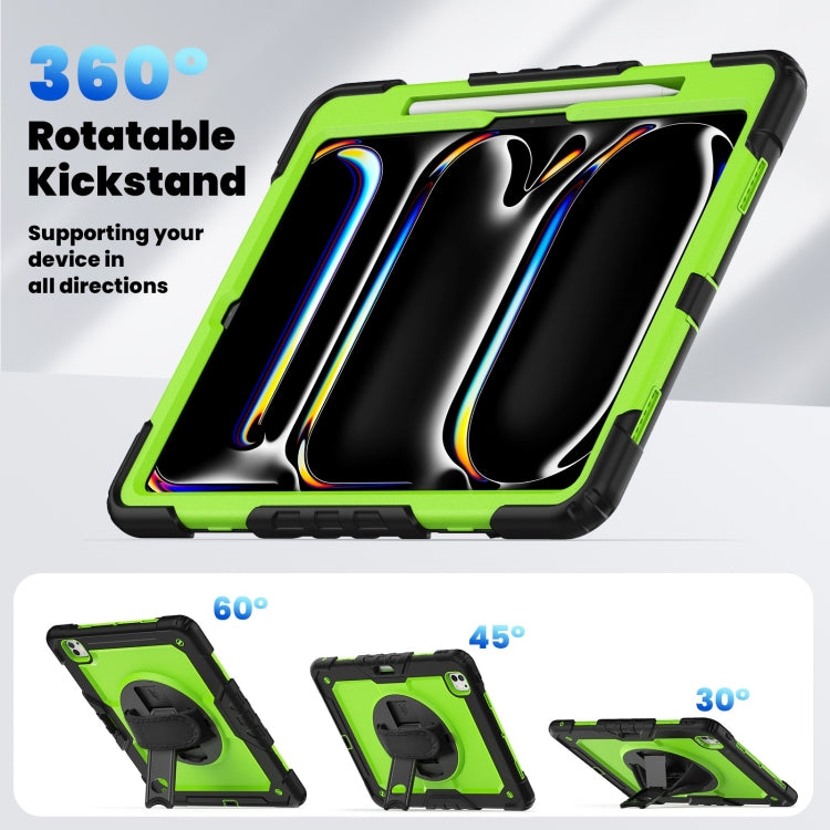 For iPad Pro 13 2024 Silicone Hybrid PC Tablet Case with Shoulder Strap(Yellow Green + Black) - iPad Pro 13 2024 Cases by buy2fix | Online Shopping UK | buy2fix