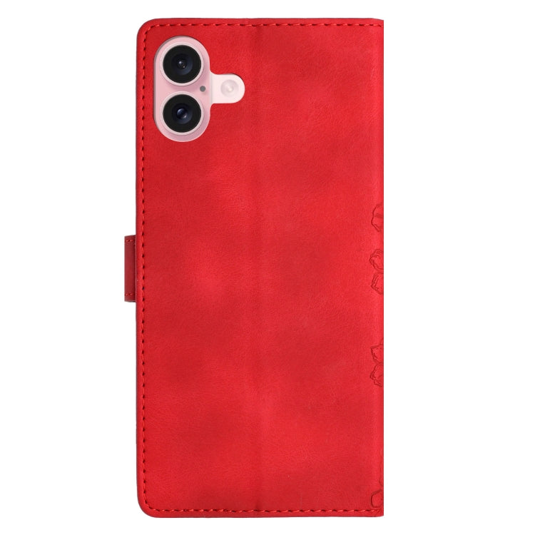 For iPhone 16 Plus Cherry Blossom Butterfly Skin Feel Embossed PU Phone Case(Red) - iPhone 16 Plus Cases by buy2fix | Online Shopping UK | buy2fix