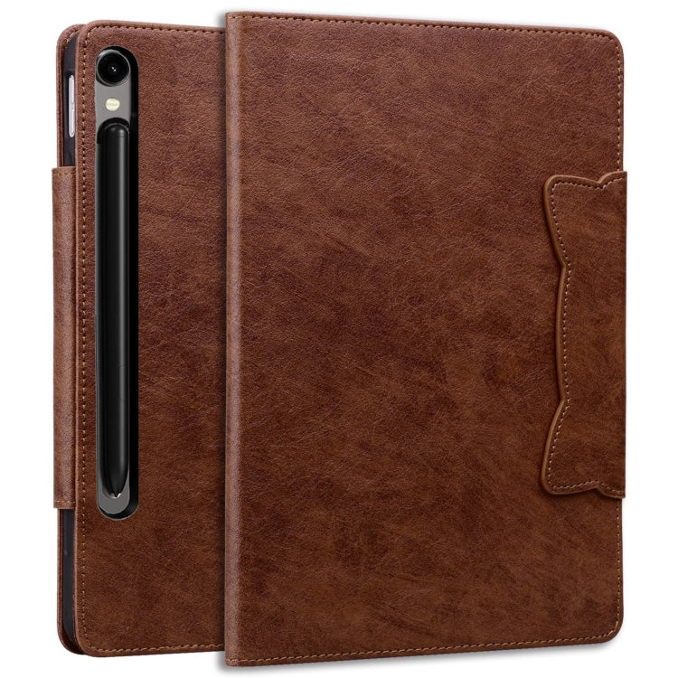 For Samsung Galaxy Tab S9 FE / S9 / S8 / S7 Cat Buckle Leather Smart Tablet Case(Brown) - Galaxy Tab S9 Cases by buy2fix | Online Shopping UK | buy2fix