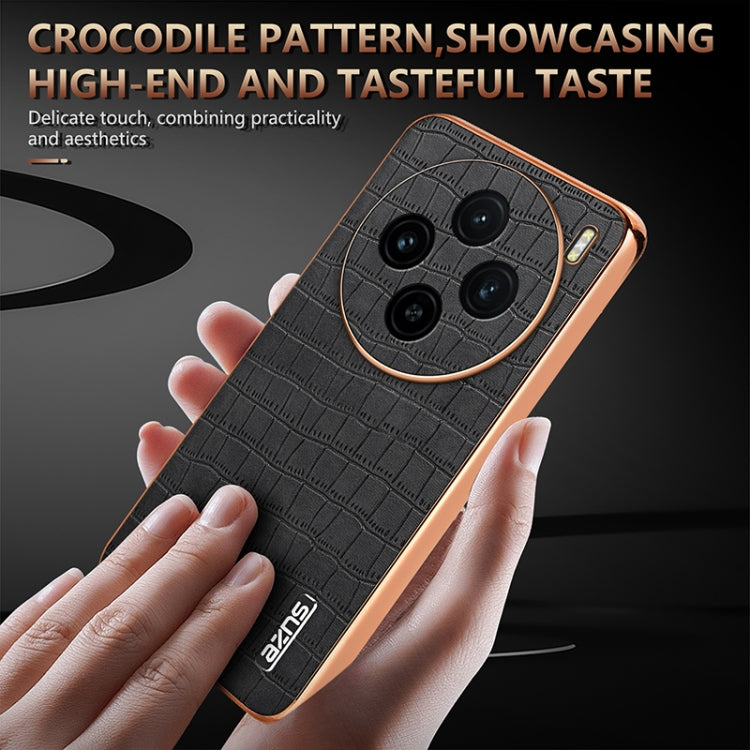 For vivo X100 5G AZNS Electroplated Frame Crocodile Texture Full Coverage Phone Case(Brown) - X100 Cases by AZNS | Online Shopping UK | buy2fix