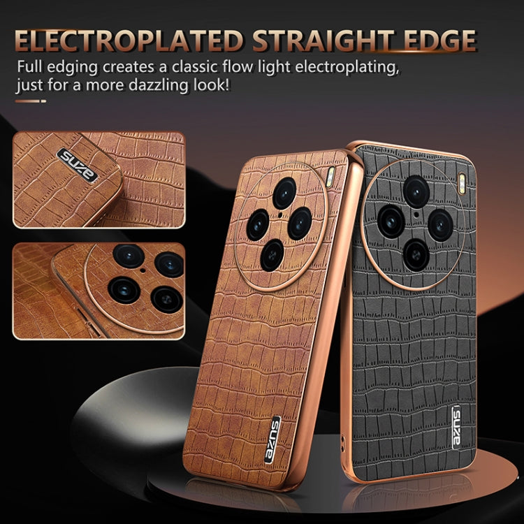 For vivo X100 Pro 5G / X100s Pro AZNS Electroplated Frame Crocodile Texture Full Coverage Phone Case(Brown) - X100 Pro Cases by AZNS | Online Shopping UK | buy2fix